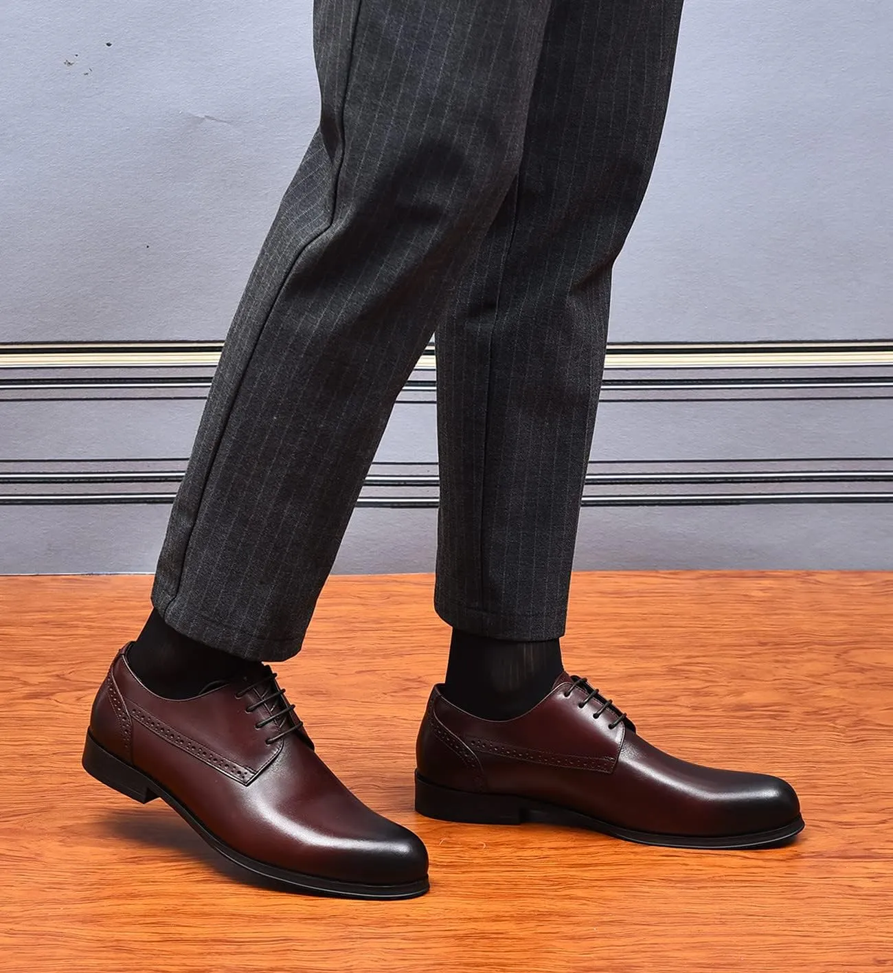 Santimon Mens Dress Fomal Oxfords Fashion Wedding Prom Business Genuine Leather Derby Casual Walking Shoes fo Men Boy