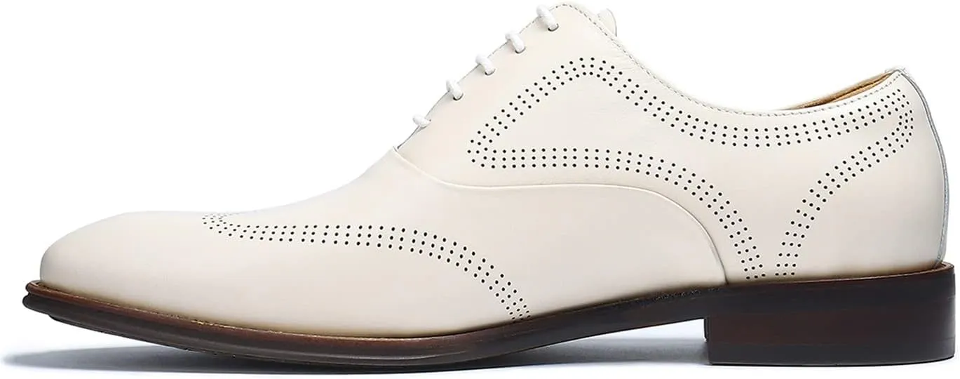 Santimon Mens Dress Shoes Business Formal Lace up Oxford Shoes for Men Ivory White