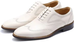 Santimon Mens Dress Shoes Business Formal Lace up Oxford Shoes for Men Ivory White