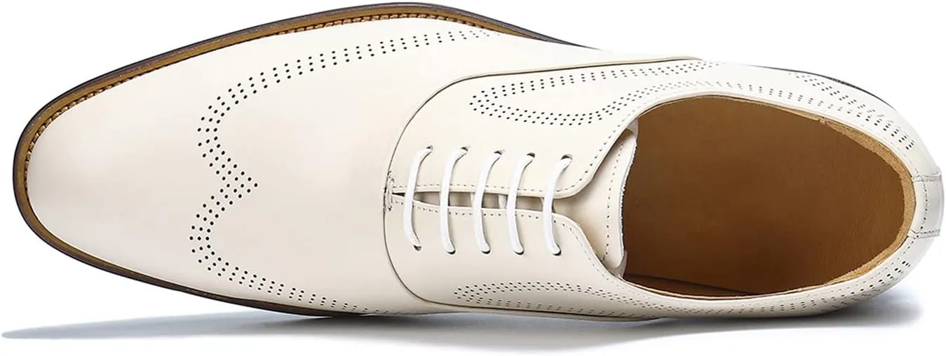 Santimon Mens Dress Shoes Business Formal Lace up Oxford Shoes for Men Ivory White