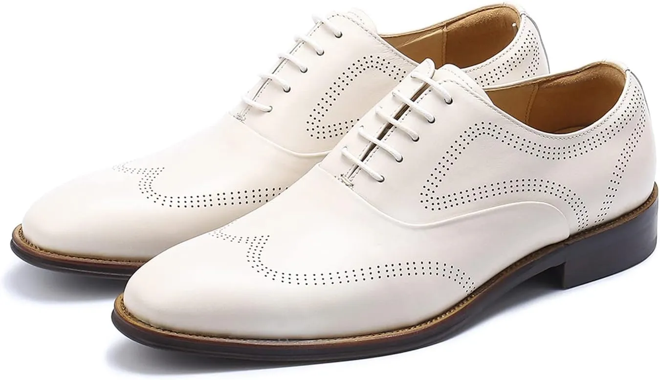 Santimon Mens Dress Shoes Business Formal Lace up Oxford Shoes for Men Ivory White