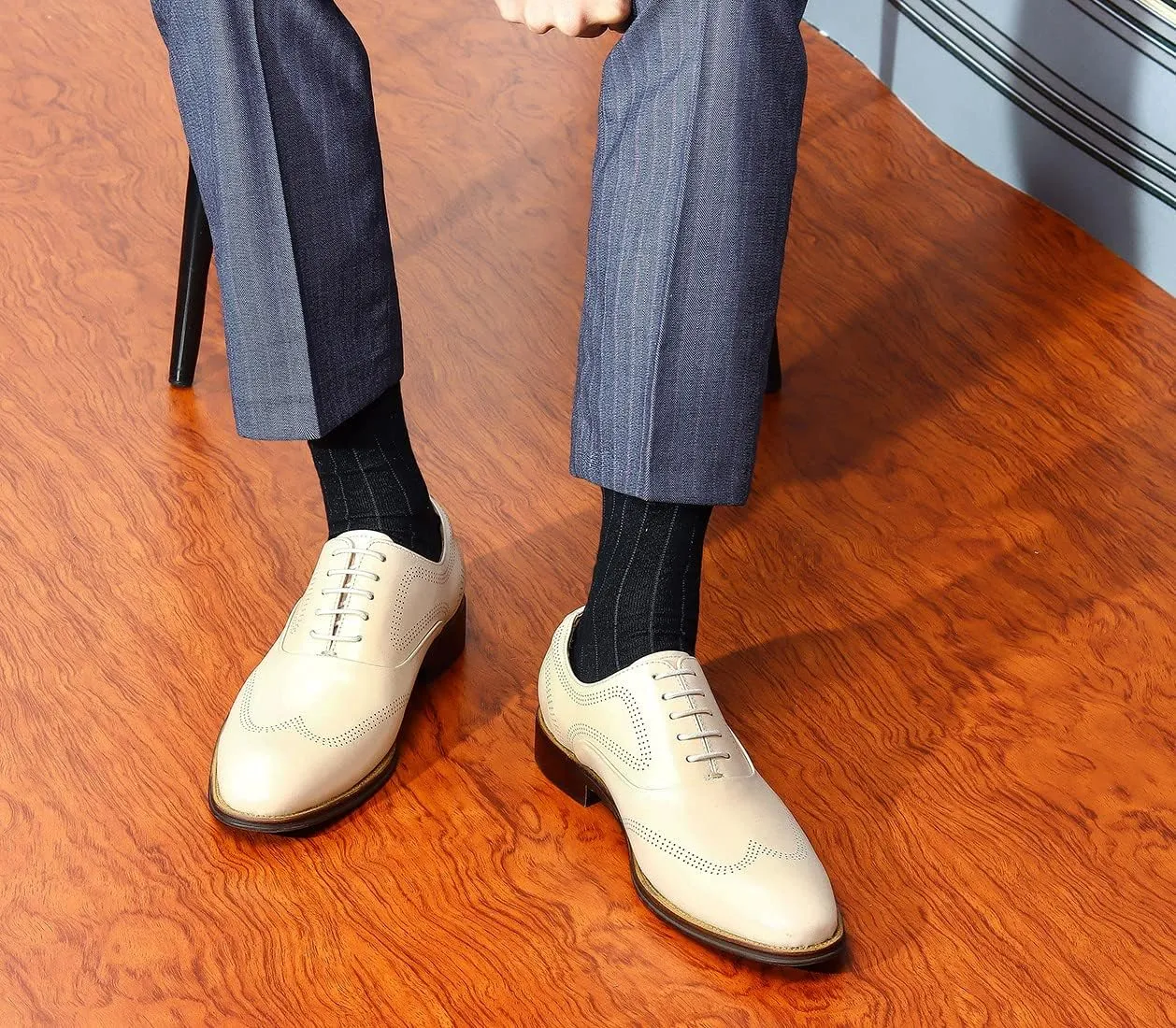 Santimon Mens Dress Shoes Business Formal Lace up Oxford Shoes for Men Ivory White