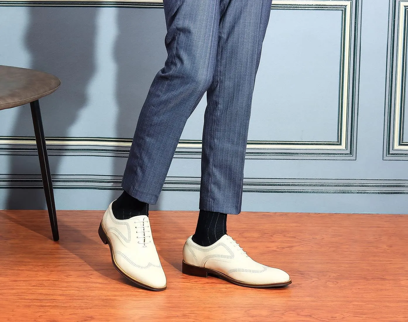 Santimon Mens Dress Shoes Business Formal Lace up Oxford Shoes for Men Ivory White