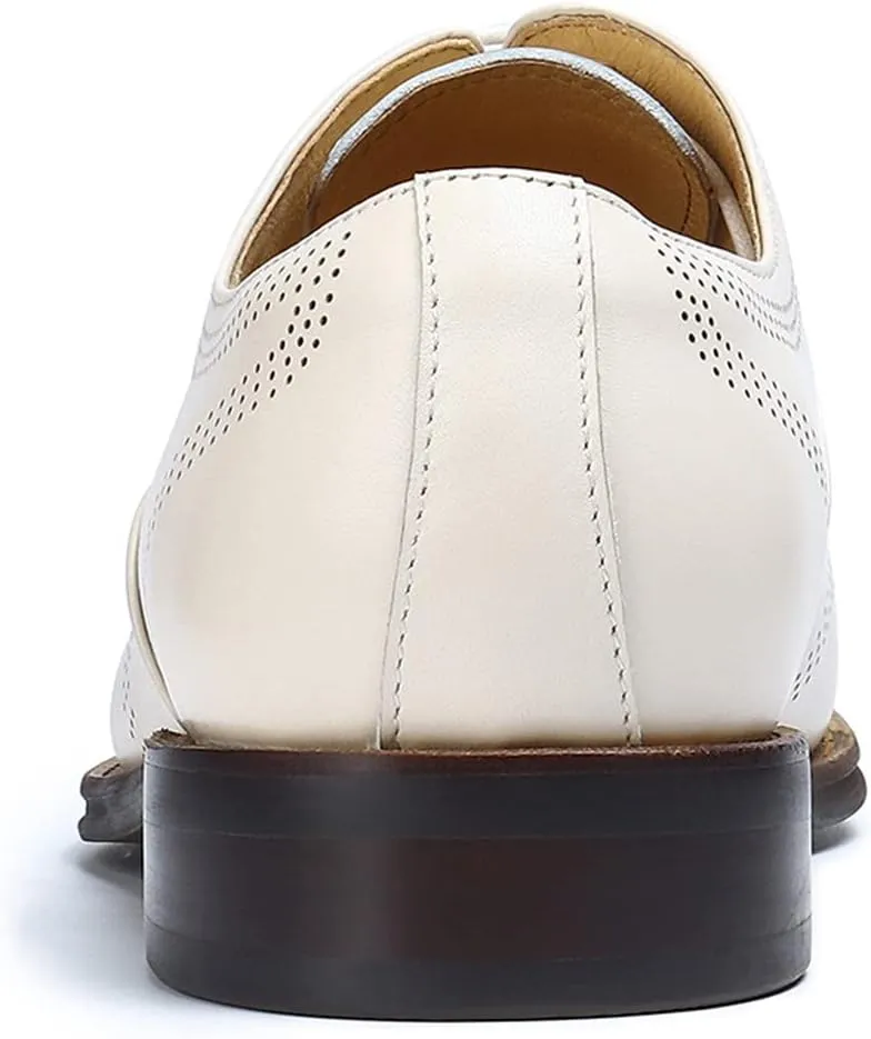Santimon Mens Dress Shoes Business Formal Lace up Oxford Shoes for Men Ivory White