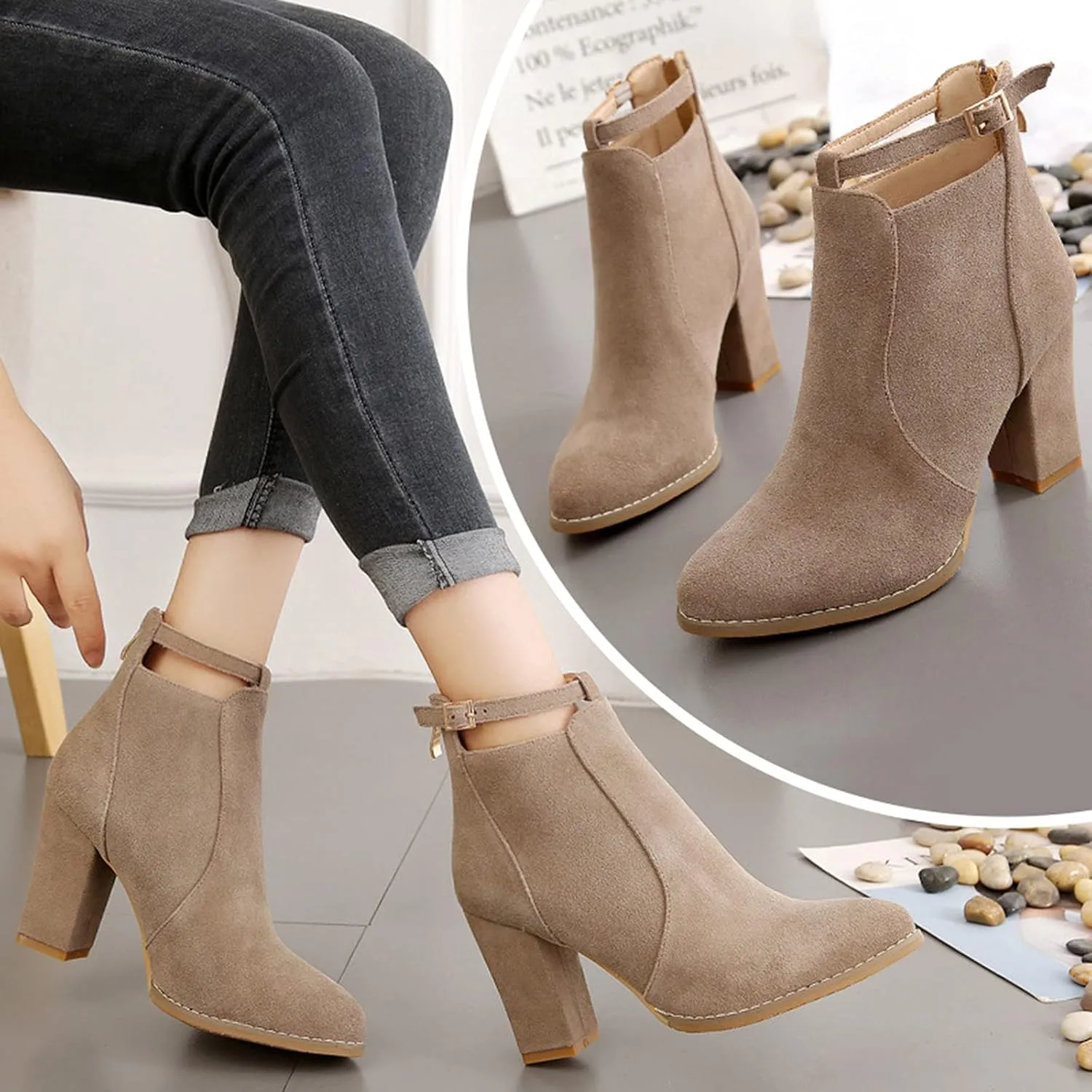 SBGMoSJ Ankle Boots for Women No Heel Wide Width Booties for Women Low Heel Ankle Boots for Women Size 9.5 Wide Womens Fall Ankle Boots Low Heel Womens Western Boots Wide Width