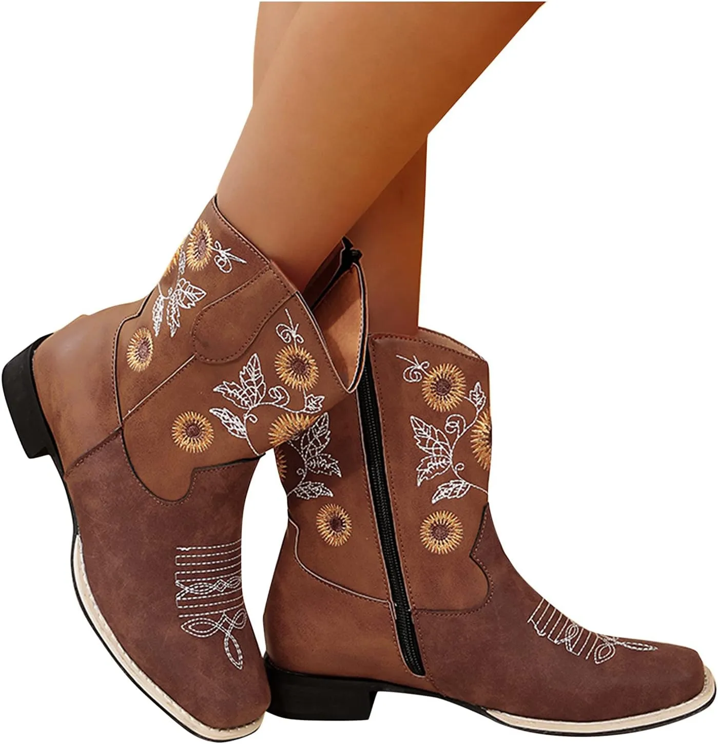 SBGMoSJ Ankle Boots for Women No Heel Wide Width Booties for Women Low Heel Ankle Boots for Women Size 9.5 Wide Womens Fall Ankle Boots Low Heel Womens Western Boots Wide Width