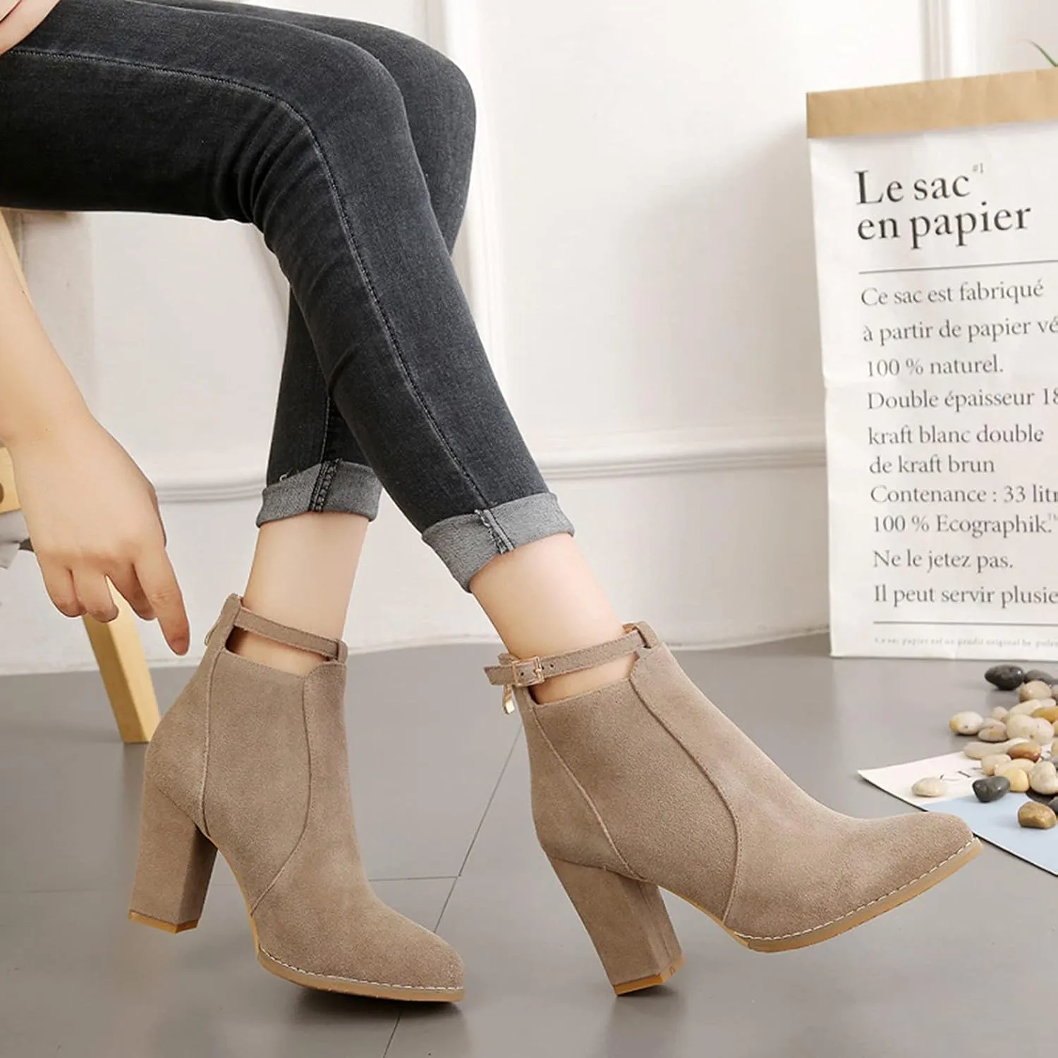 SBGMoSJ Ankle Boots for Women No Heel Wide Width Booties for Women Low Heel Ankle Boots for Women Size 9.5 Wide Womens Fall Ankle Boots Low Heel Womens Western Boots Wide Width