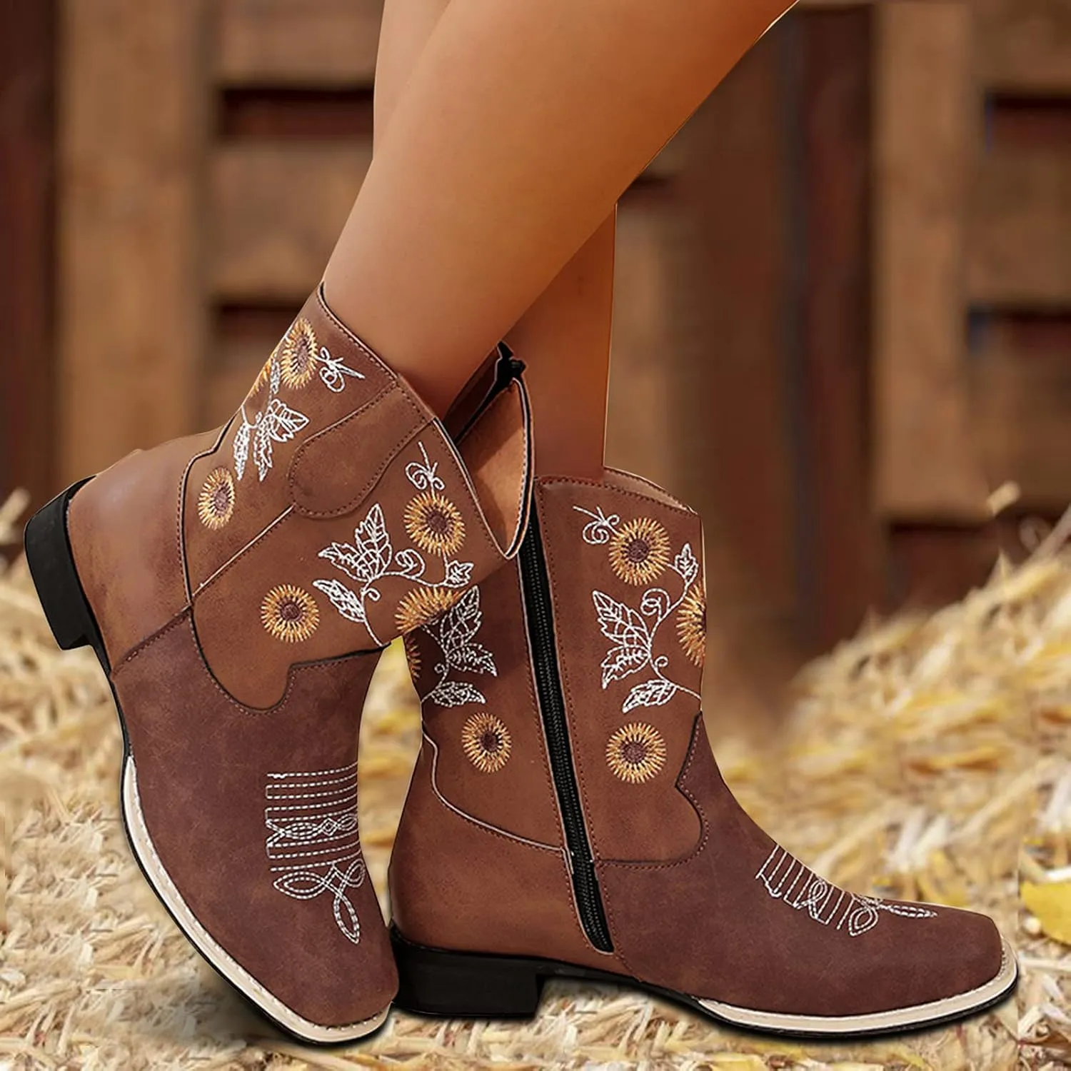 SBGMoSJ Ankle Boots for Women No Heel Wide Width Booties for Women Low Heel Ankle Boots for Women Size 9.5 Wide Womens Fall Ankle Boots Low Heel Womens Western Boots Wide Width