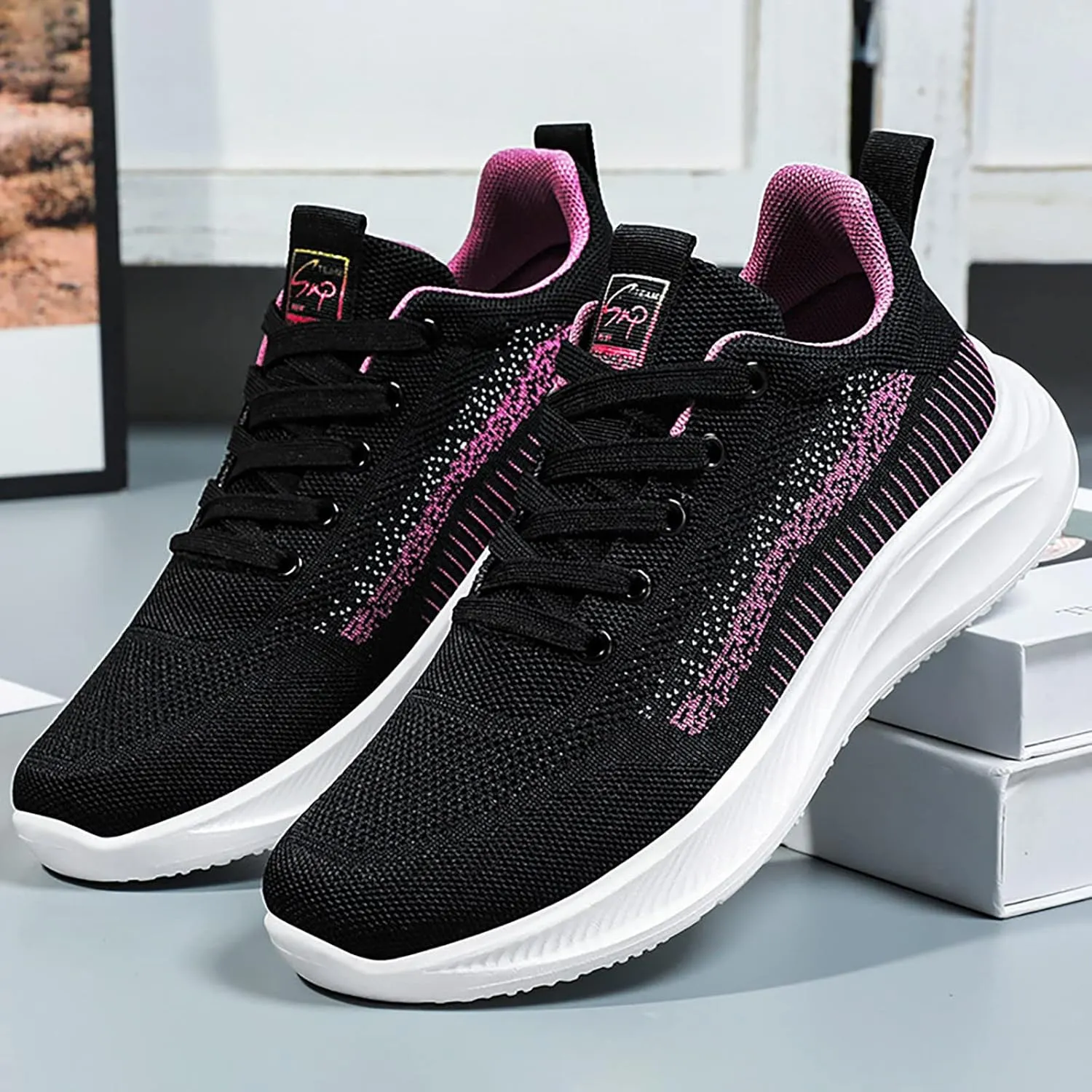 SBGMoSJ Casual Sneakers for Women Trendy Platform Zapatos Confortables para Mujer Casual Shoes for Women 2023 Platform Sneakers for Women 6 Wide Women Flat Black Shoes Wide Width Comfy and Dressy