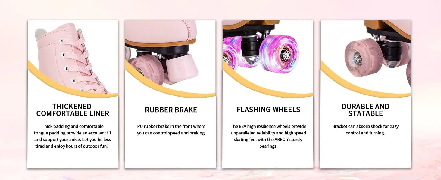SilverTree Roller Skates for Women and Girls PU Leather High-top Adult Roller Derby Skate Wheels Light Up Roller Skates Four-Wheel Shiny Roller Skate