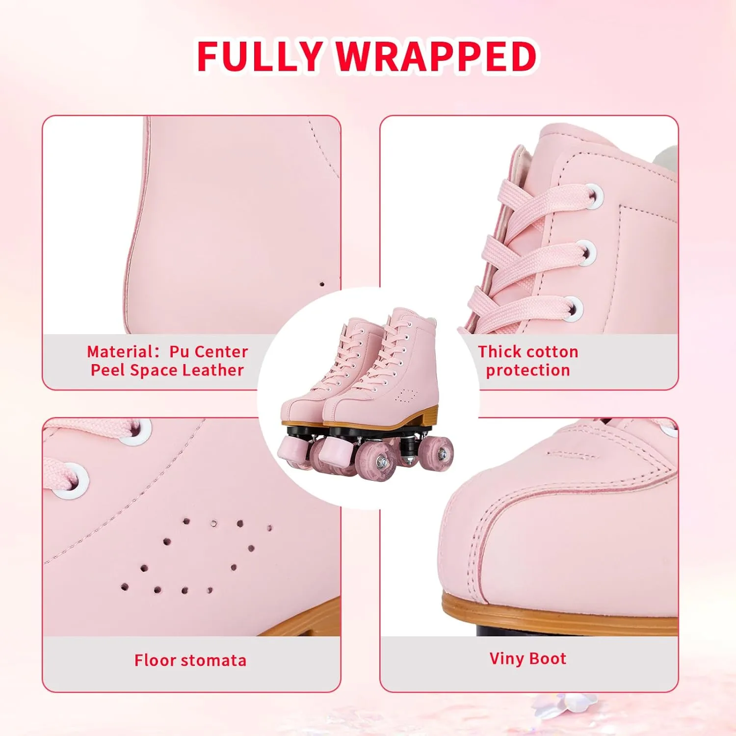 SilverTree Roller Skates for Women and Girls PU Leather High-top Adult Roller Derby Skate Wheels Light Up Roller Skates Four-Wheel Shiny Roller Skate