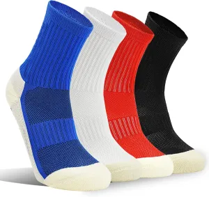 SkiBeaut Kids Soccer Grip Athletic Socks, 4 Pack Anti Skid Football Youth Grippy Slipper Socks for Youth Boy Girl 4-16 Years