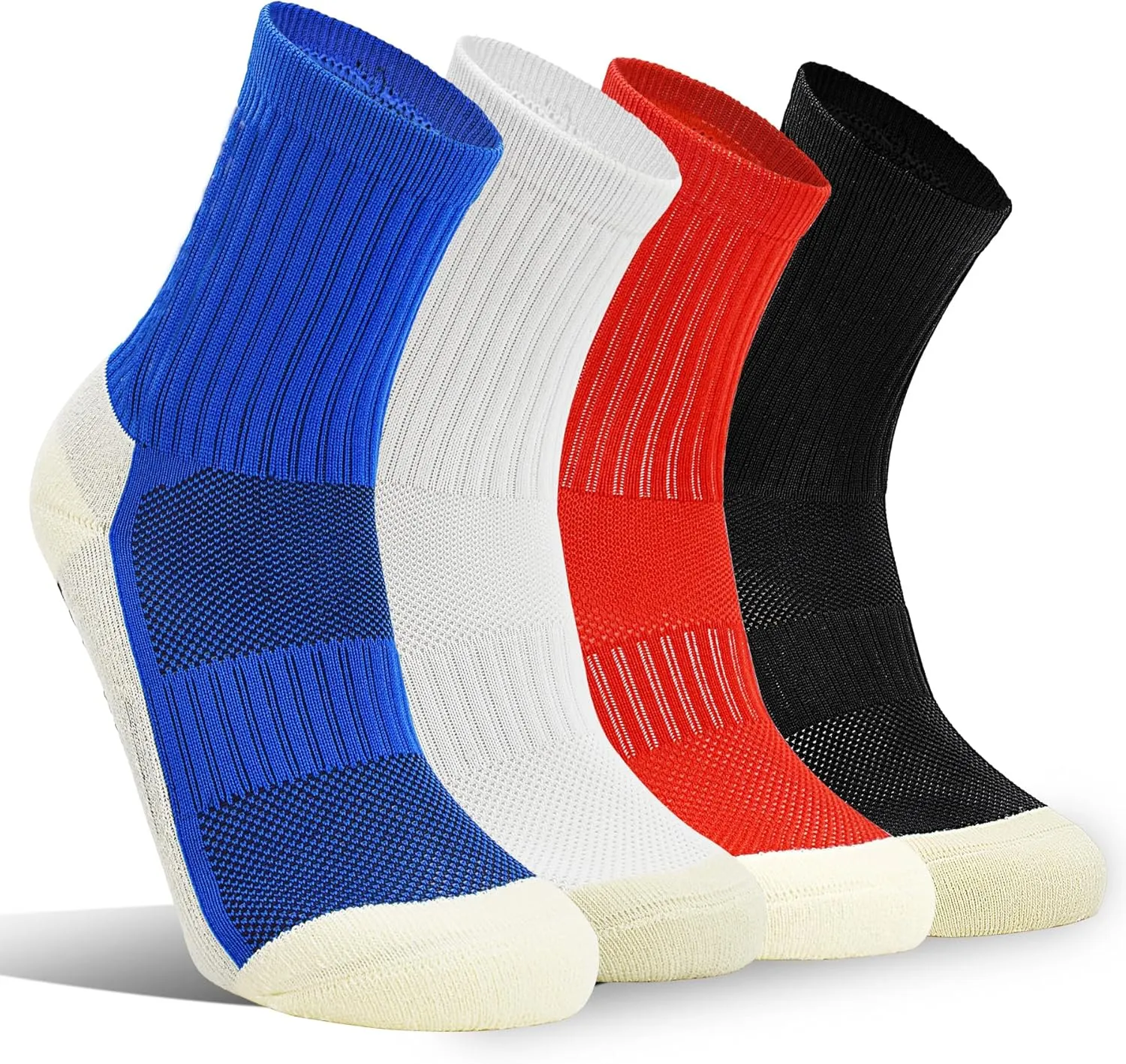 SkiBeaut Kids Soccer Grip Athletic Socks, 4 Pack Anti Skid Football Youth Grippy Slipper Socks for Youth Boy Girl 4-16 Years