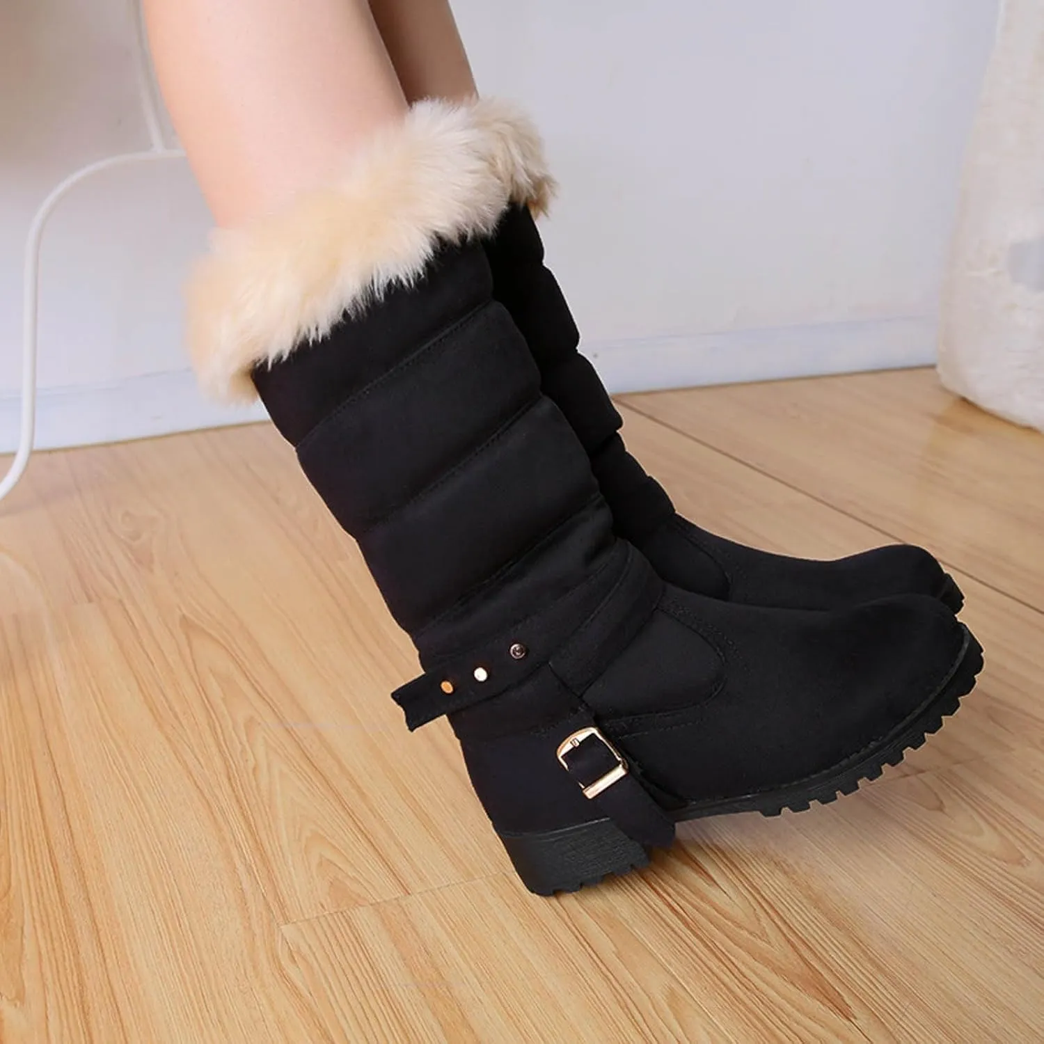 Snow Boots For Women Fur Boots Fashion Classic High Top Warm Padded Zipper Low Heel Round Toe Women's Snow Boots