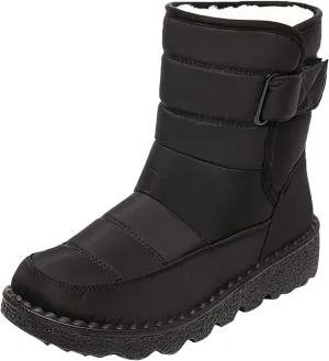 Snow Boots for Womens Winter Shoes - Womens Warm Fur Lining Mid Calf Boots Women Anti Slip Waterproof Buckle Strap Ankle Comfortable Outdoor Boot Platform Short Booties Walking Shoes