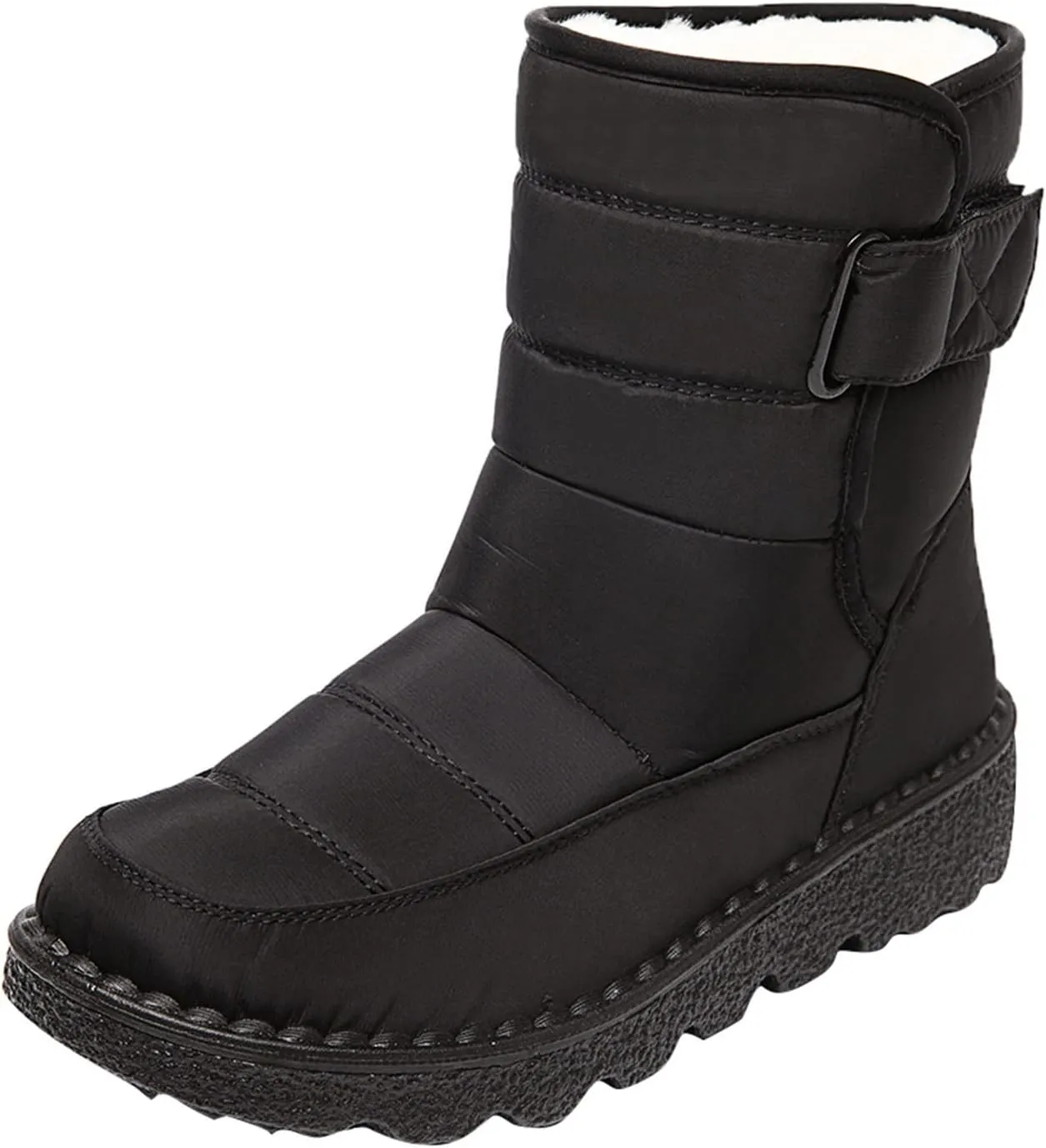 Snow Boots for Womens Winter Shoes - Womens Warm Fur Lining Mid Calf Boots Women Anti Slip Waterproof Buckle Strap Ankle Comfortable Outdoor Boot Platform Short Booties Walking Shoes