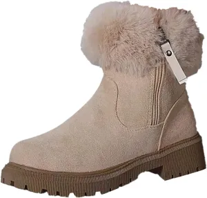 Snow Shoes For Men Hiking Boots Women aterproof Round Toe Lug Sole Non-Slip Side Zipper Ankle Booties