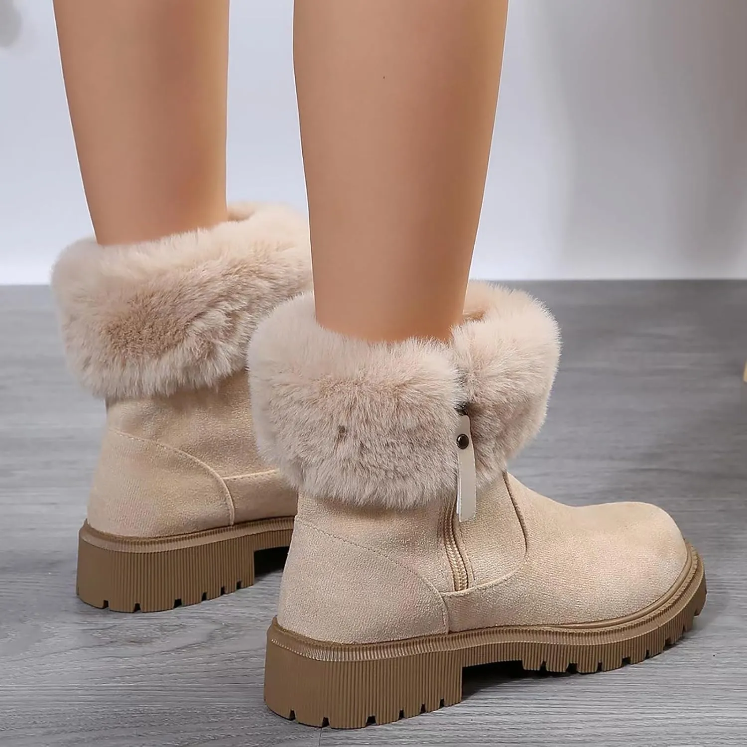 Snow Shoes For Men Hiking Boots Women aterproof Round Toe Lug Sole Non-Slip Side Zipper Ankle Booties