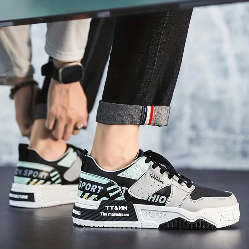 Stylish Patchwork Skate Shoes for Men - Breathable, Lace-up Sneakers with Good Grip and Comfortable Fit - Perfect for Casual Outings