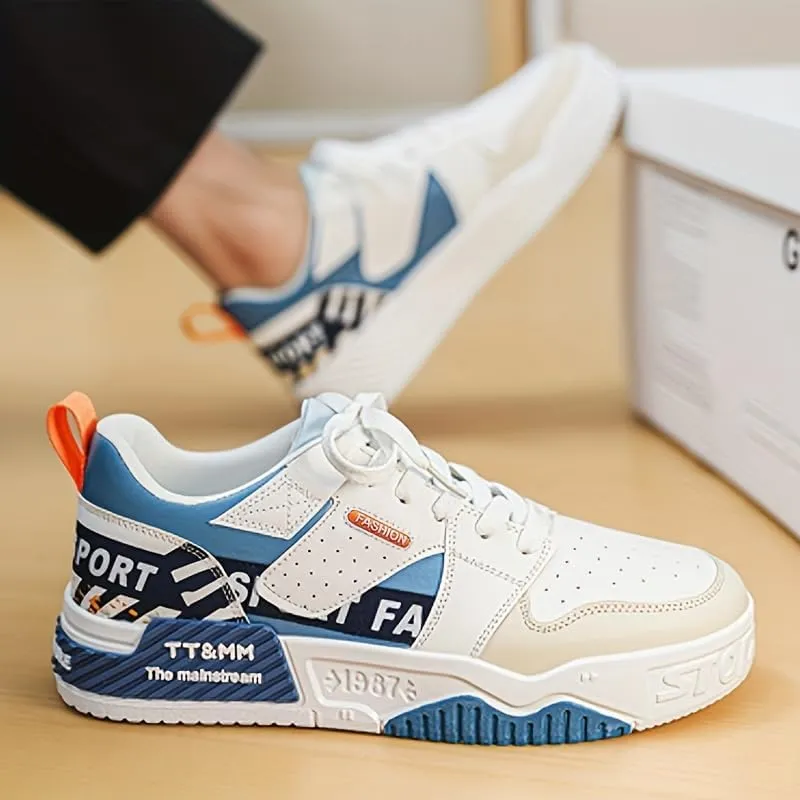 Stylish Patchwork Skate Shoes for Men - Breathable, Lace-up Sneakers with Good Grip and Comfortable Fit - Perfect for Casual Outings