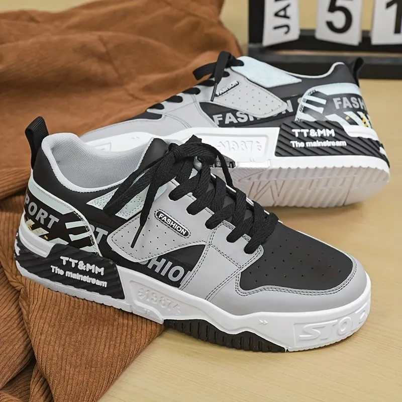 Stylish Patchwork Skate Shoes for Men - Breathable, Lace-up Sneakers with Good Grip and Comfortable Fit - Perfect for Casual Outings