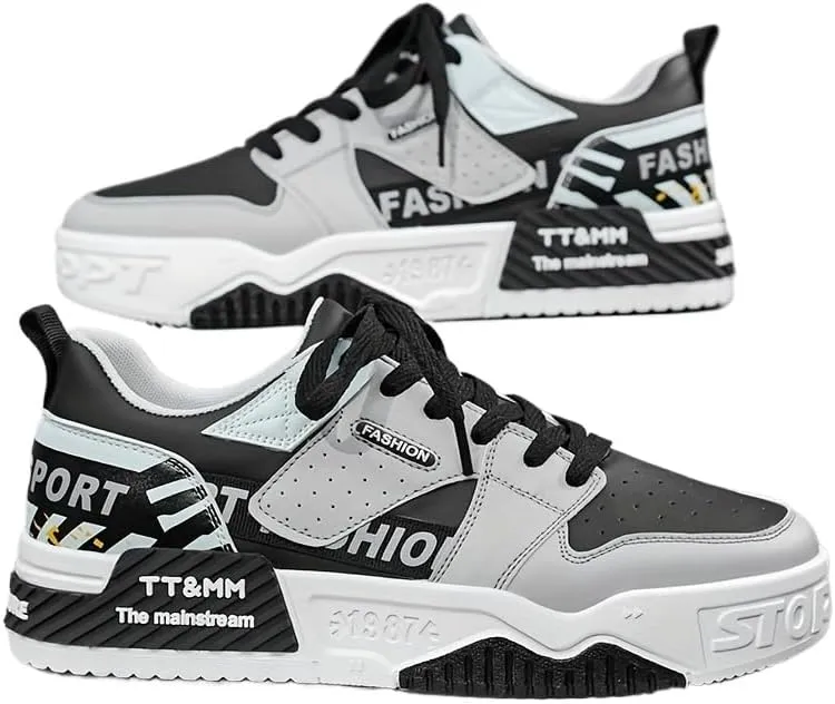 Stylish Patchwork Skate Shoes for Men - Breathable, Lace-up Sneakers with Good Grip and Comfortable Fit - Perfect for Casual Outings