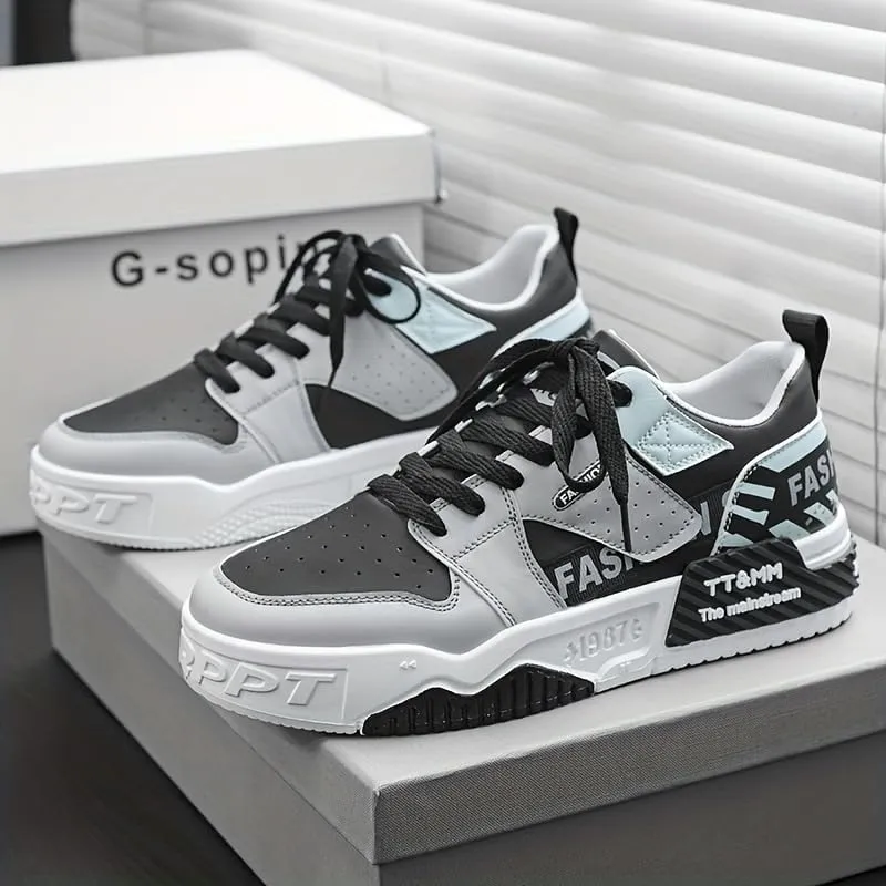 Stylish Patchwork Skate Shoes for Men - Breathable, Lace-up Sneakers with Good Grip and Comfortable Fit - Perfect for Casual Outings
