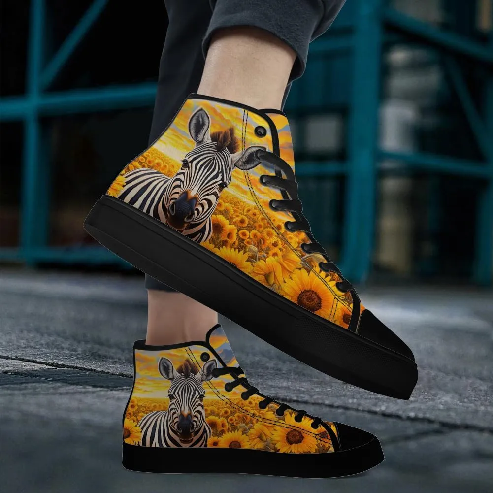 Sunflower Shoes for Men Women High Top Canvas Sneakers Lace Up Casual Walking Shoes Gifts for Dad Mom