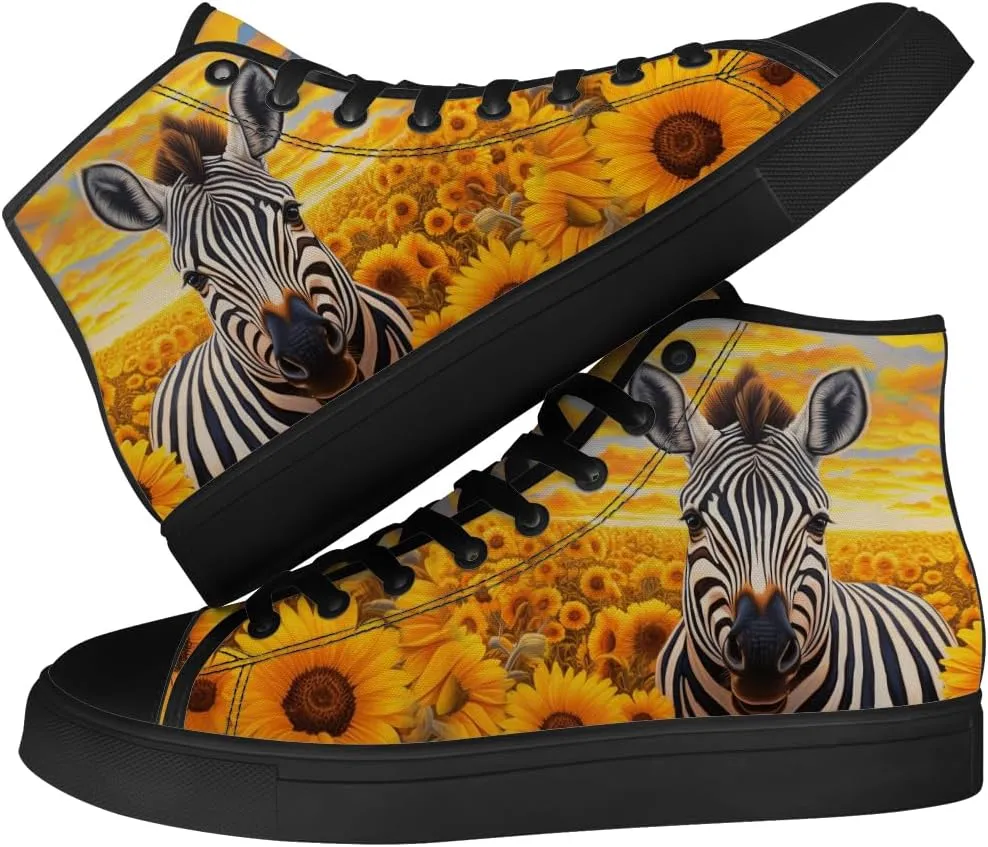 Sunflower Shoes for Men Women High Top Canvas Sneakers Lace Up Casual Walking Shoes Gifts for Dad Mom