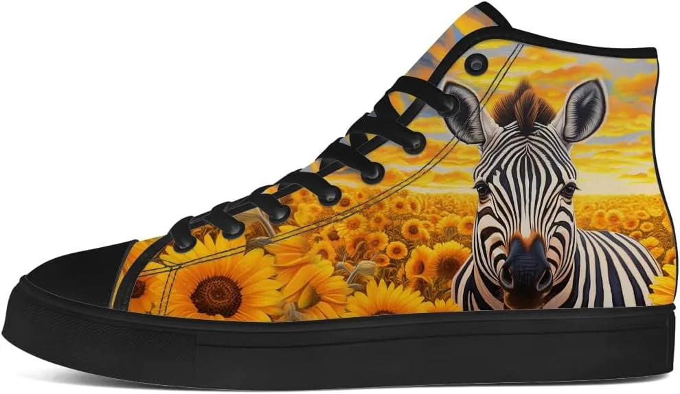 Sunflower Shoes for Men Women High Top Canvas Sneakers Lace Up Casual Walking Shoes Gifts for Dad Mom