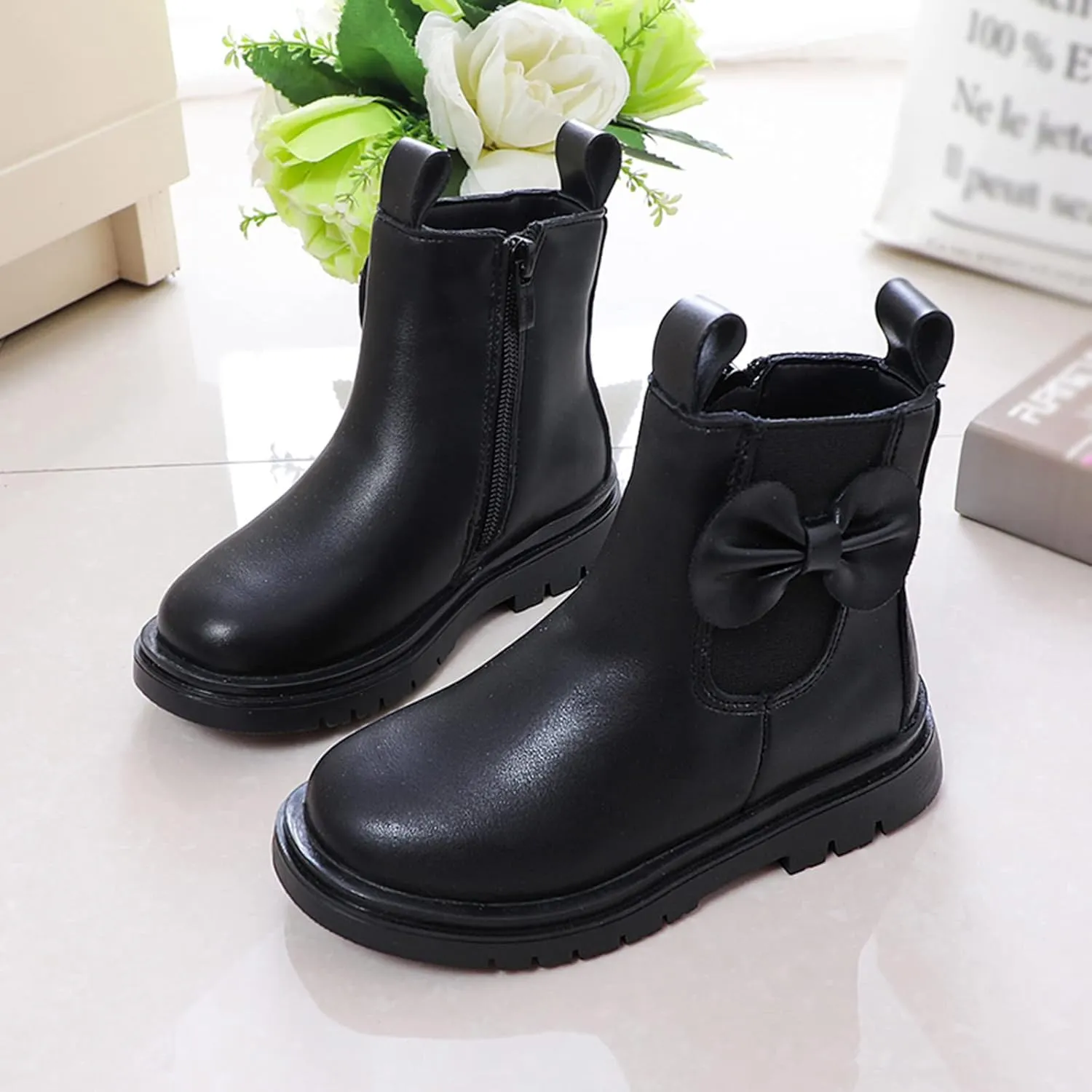 Toddler Leather Boots ??aterproof Short Snowboots Baby Girls Boys Non Slip Black Ankle Booties Kids First Walking Shoes