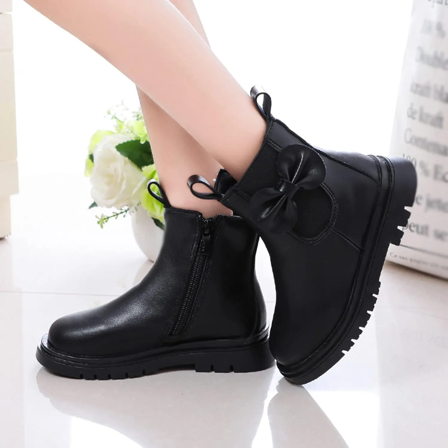 Toddler Leather Boots ??aterproof Short Snowboots Baby Girls Boys Non Slip Black Ankle Booties Kids First Walking Shoes