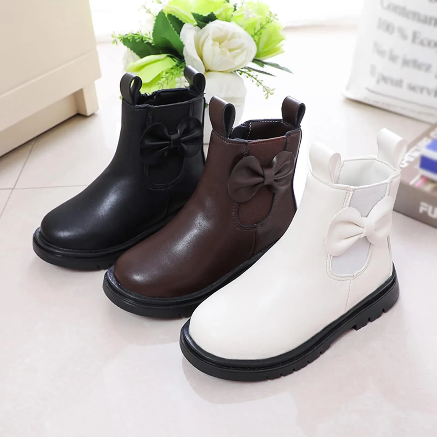 Toddler Leather Boots ??aterproof Short Snowboots Baby Girls Boys Non Slip Black Ankle Booties Kids First Walking Shoes