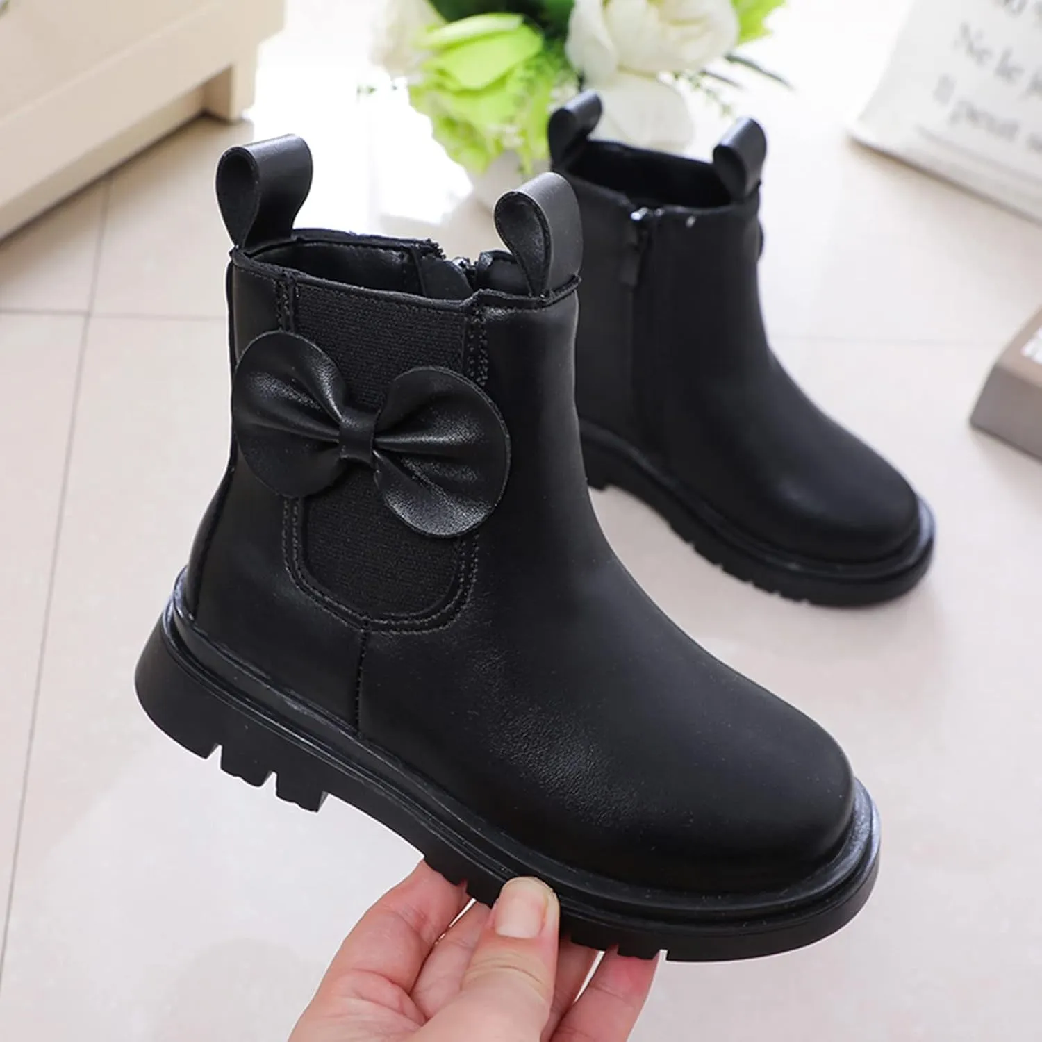 Toddler Leather Boots ??aterproof Short Snowboots Baby Girls Boys Non Slip Black Ankle Booties Kids First Walking Shoes