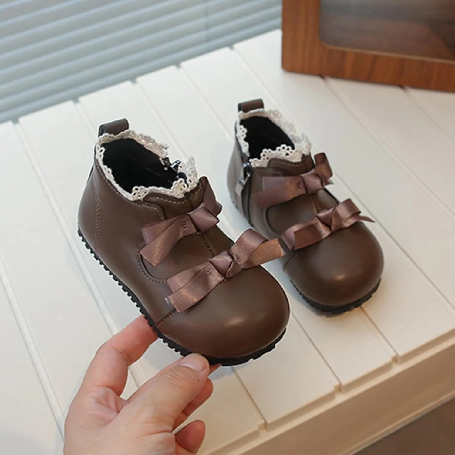 Toddler Little Girls Lace Bowtie Dress Shoes Wedding Pay Princess Mary Jane Ballerina Flat Shoes Ankle Booties