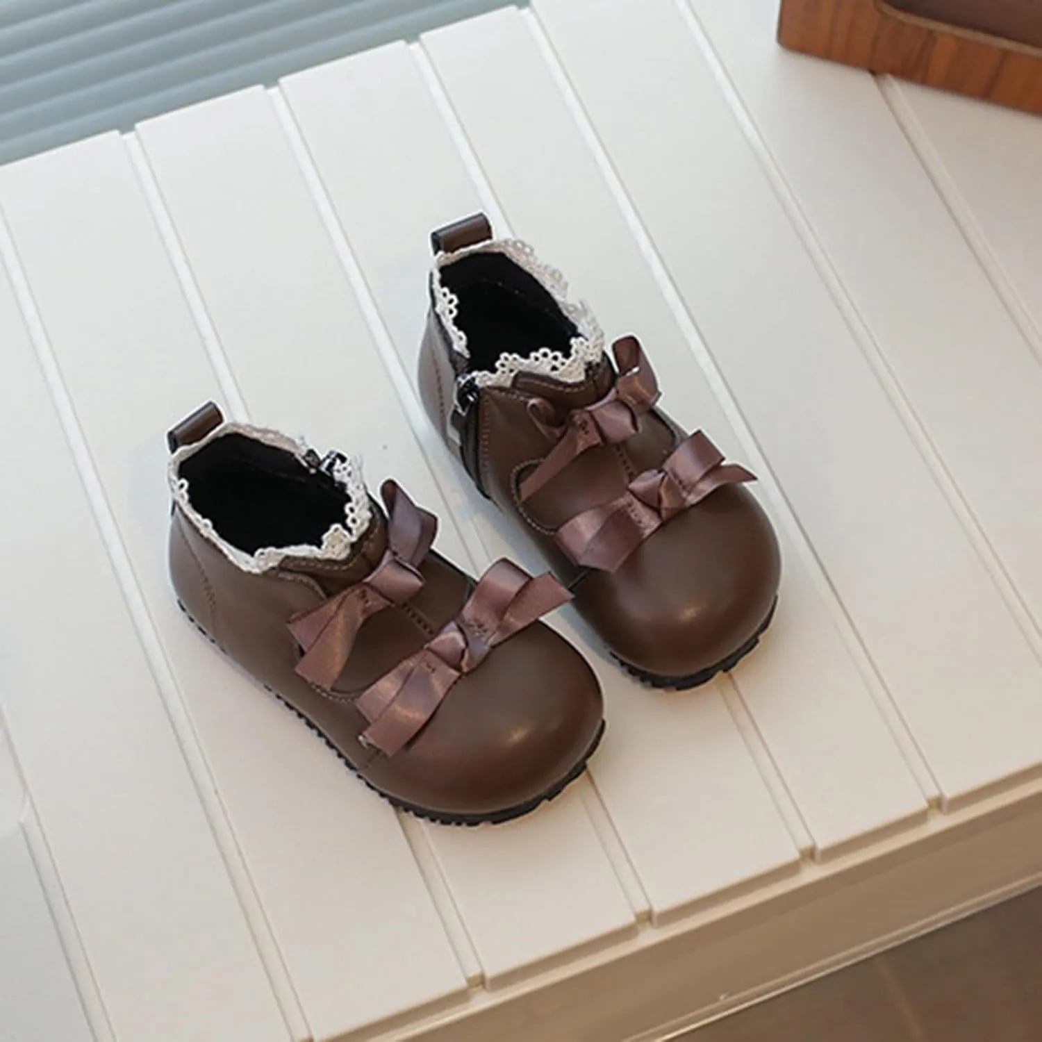 Toddler Little Girls Lace Bowtie Dress Shoes Wedding Pay Princess Mary Jane Ballerina Flat Shoes Ankle Booties