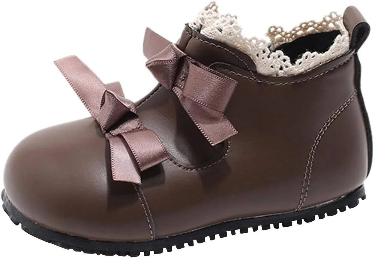 Toddler Little Girls Lace Bowtie Dress Shoes Wedding Pay Princess Mary Jane Ballerina Flat Shoes Ankle Booties