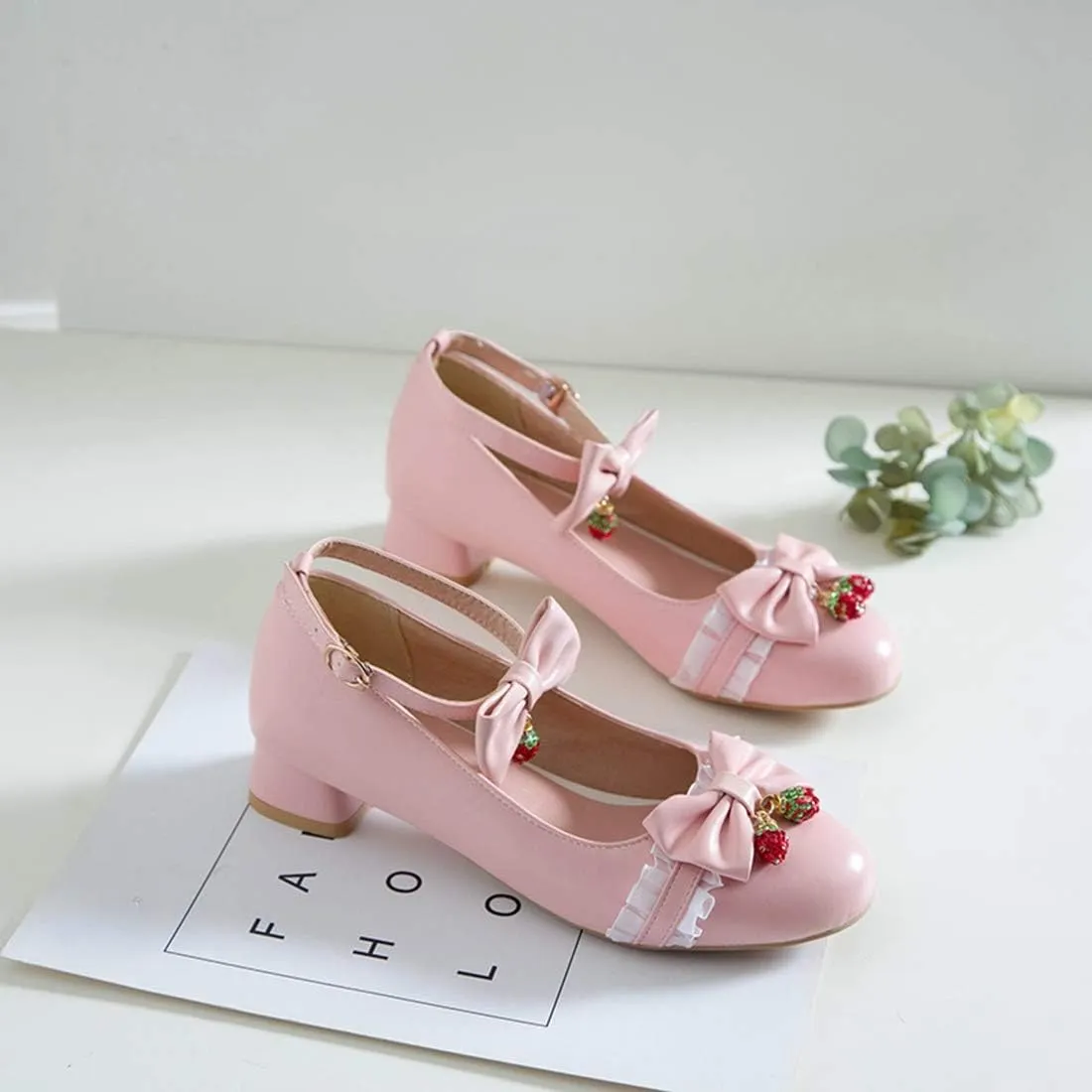 VOKLIN Women's Girls Lolita Mary Jane Flats Sweet Bow Ankle Strap Comfort Low Heel Princess Oxford Dress Shoes