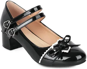 VOKLIN Women's Girls Lolita Mary Jane Shoes Princess Sweet Bow Ankle Strap Flat Low Heels Oxford Dress Pumps