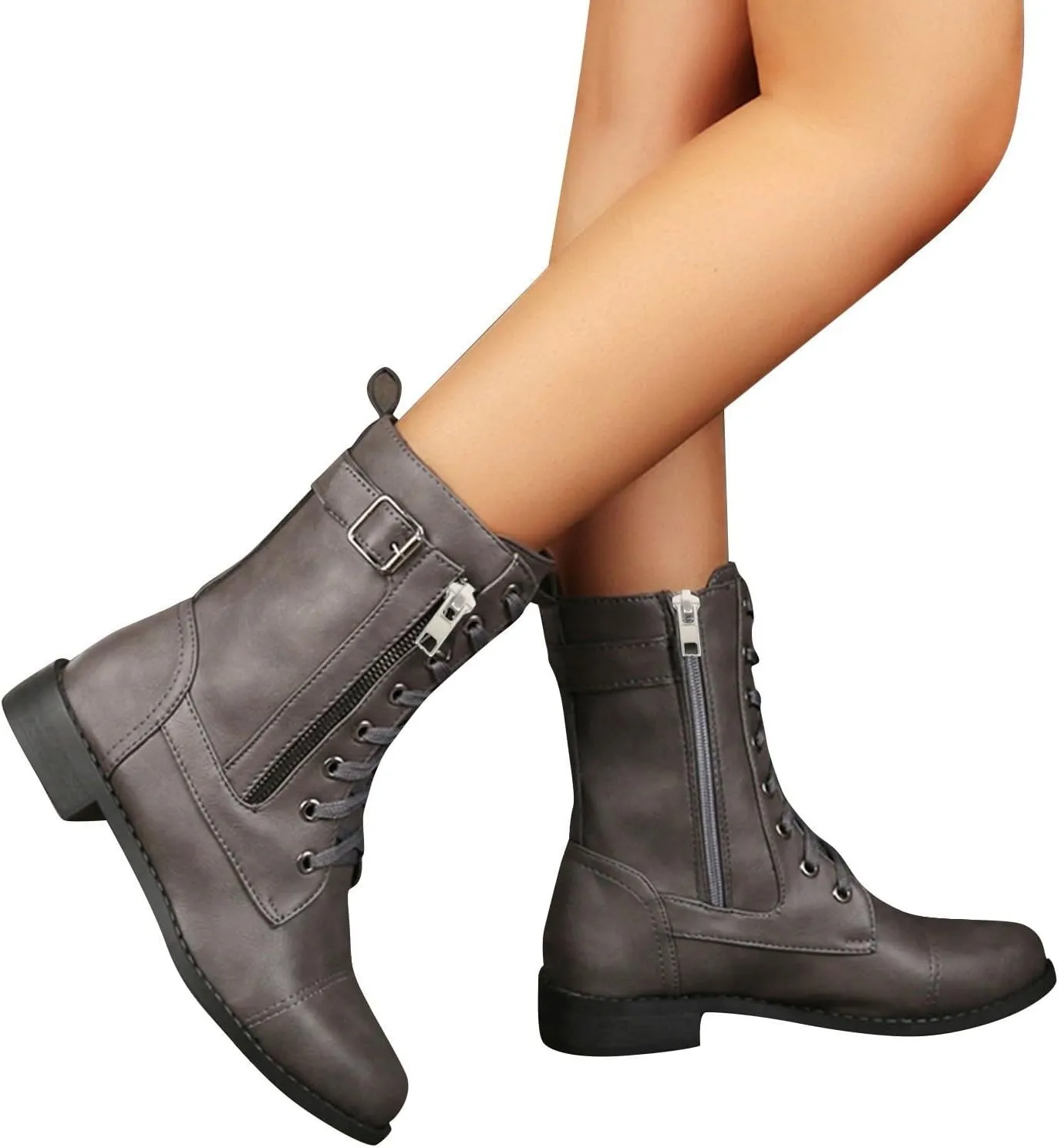 Women Combat Mid Calf Boots Wedge Heels Ankle Boots for WomenWomen's Winter Lace up Mid Calf Combat Riding Boots