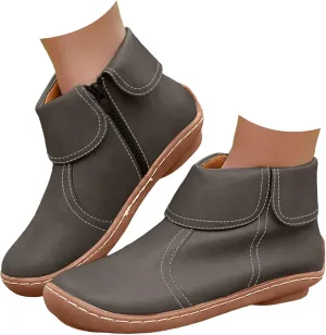 Women Flat Ankle Boots Round Toe Casual Boots for Women Side Zipper Round Toe Fashion Waterproof Comfortable Business