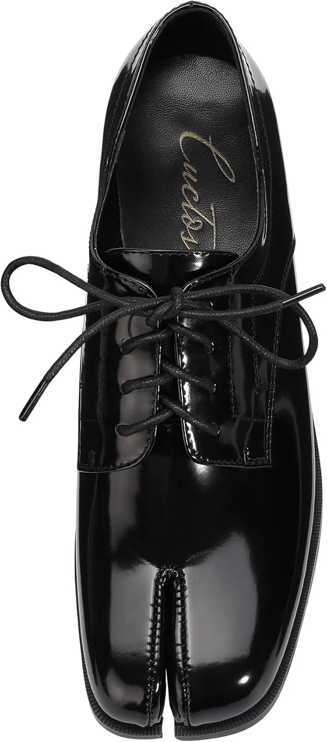 Women Neutral Oxford Shoes Lace-up Handmade Derby Faux Leather Flats Solid Ladies Shoes with Tabi Split Toe