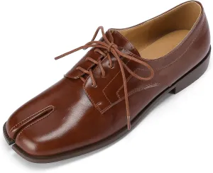 Women Neutral Oxford Shoes Lace-up Handmade Derby Faux Leather Flats Solid Ladies Shoes with Tabi Split Toe
