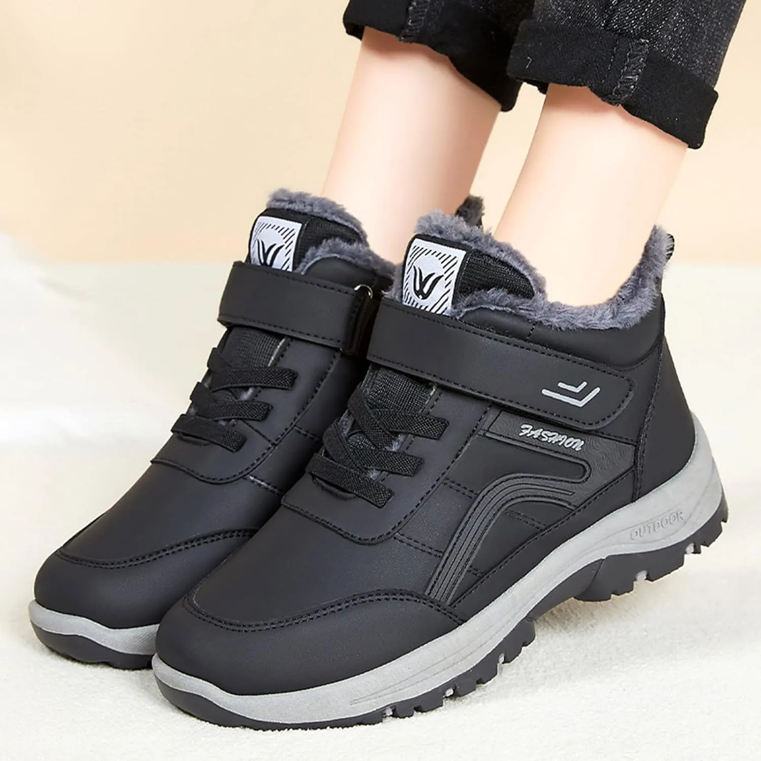 Women Snow Boots Waterproof Winter Boots Non-slip Warm Fur Booties Winter Warm Outdoor Ankle Boots Ladies Walking Hiking Booties