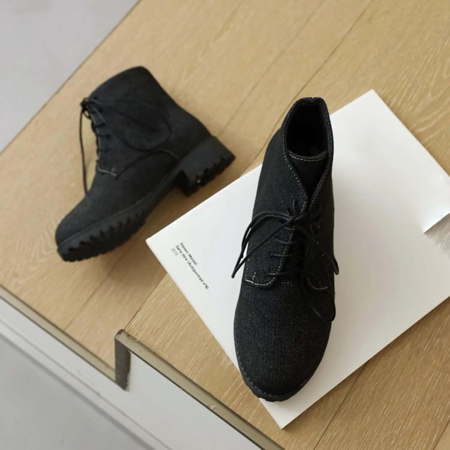Womens Booties Low Heel Black Work Boots Women Botines Negros Para Mujer Black Boots for Women Black Wedge Ankle Boots for Women Womens Wide Toe Box Ankle Booties