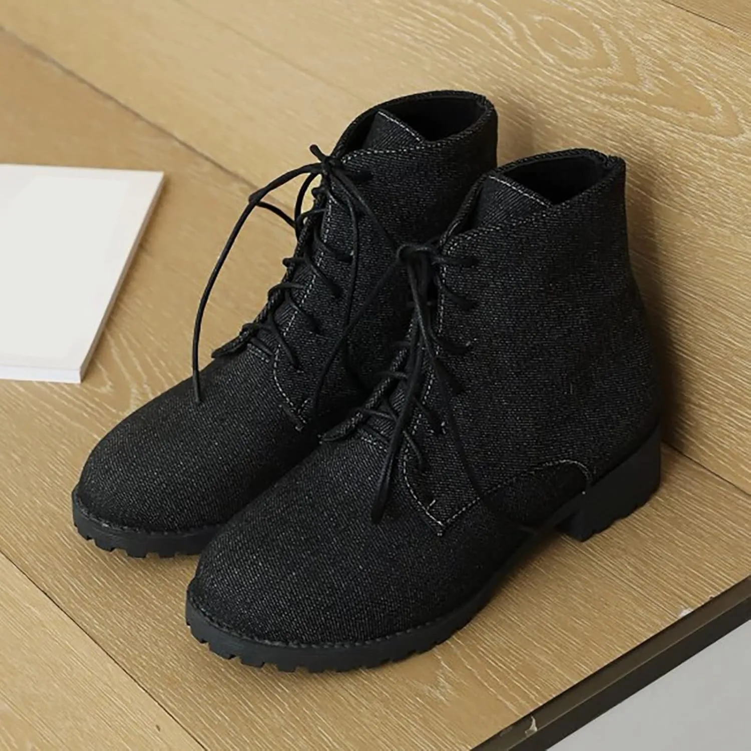Womens Booties Low Heel Black Work Boots Women Botines Negros Para Mujer Black Boots for Women Black Wedge Ankle Boots for Women Womens Wide Toe Box Ankle Booties