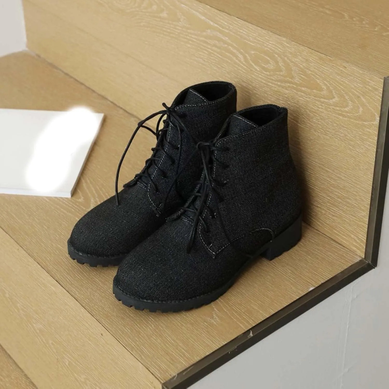Womens Booties Low Heel Black Work Boots Women Botines Negros Para Mujer Black Boots for Women Black Wedge Ankle Boots for Women Womens Wide Toe Box Ankle Booties