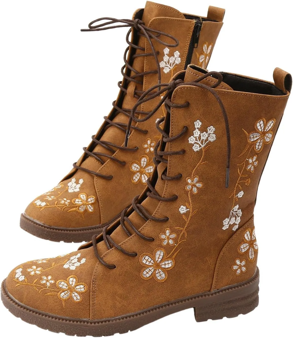 Womens Boots Winter Boots for Women Fashion Retro Printing Embroidery Square Heel Colorblocking Ethnic Short Boots