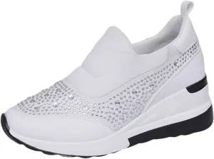Women's Fashion Glitter Sneakers Sparkly Rhinestone Platform Wedge Shoes Mesh Breathable Slip-on Sneakers Comfortable Slip On Walking Shoes