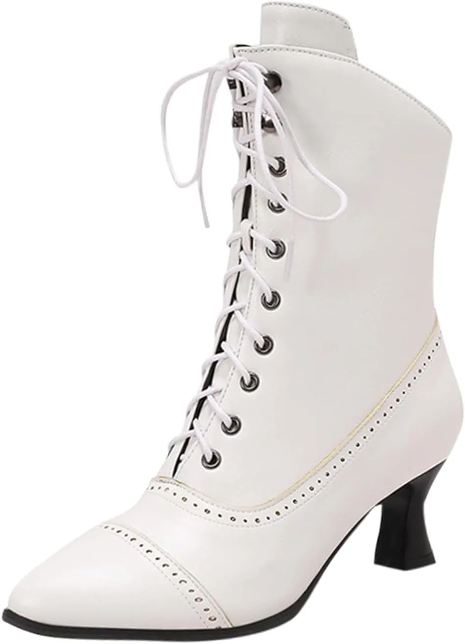 Women's Lug Sole Combat Ankle Bootie Lace up Low Chunky Block Boots Fashion Causal Shoes Chunky Chukka Western Cowboy Combat